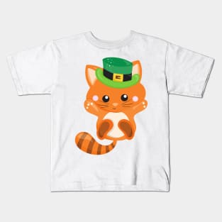 Saint Patrick's Day, Orange Cat, Leprechaun Hat Kids T-Shirt